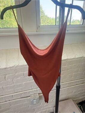 Whatever Forever Rust Orange Knit Cowl Neck Bodysuit